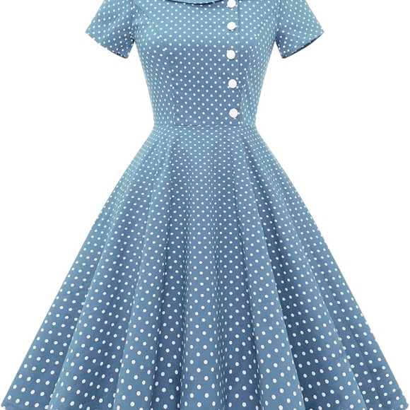 Elegant Blue Polka Dot Dress‎